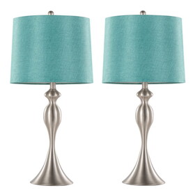 Ashland 27" Contemporary Metal Table Lamp in Brushed Nickel with Turquoise Textured Linen Shade from Grandview Gallery by LumiSource - Set of 2 B202P224090