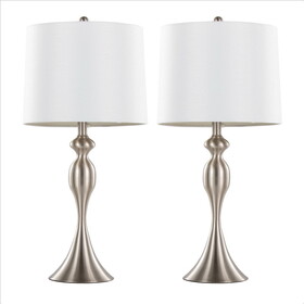 Ashland 27" Contemporary Metal Table Lamp in Brushed Nickel with White Textured Linen Shade from Grandview Gallery by LumiSource - Set of 2 B202P224091