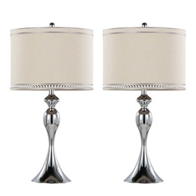 Ashland 27" Contemporary Metal Table Lamp in Polished Chrome and Cream Linen Shade with Trim from Grandview Gallery by LumiSource - Set of 2 B202P224092