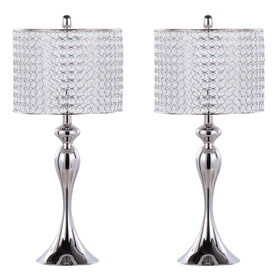 Ashland 27" Contemporary Metal Table Lamp in Polished Nickel with Round Clear K9 Crystal Beads and Polished Nickel Shade from Grandview Gallery by LumiSource - Set of 2 B202P224095