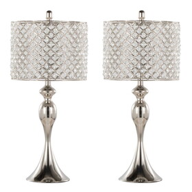 Ashland 27" Contemporary Metal Table Lamp in Polished Nickel with Square Clear K9 Crystal and Polished Nickel Shade from Grandview Gallery by LumiSource - Set of 2 B202P224096