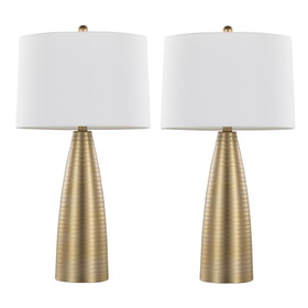 Maya 27" Contemporary Metal Table Lamp in Gold Metal with White Linen Shade from Grandview Gallery by LumiSource - Set of 2 B202P224097