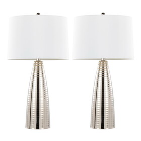 Maya 27" Contemporary Metal Table Lamp in Polished Nickel with White Linen Shade from Grandview Gallery by LumiSource - Set of 2 B202P224098