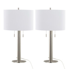 Master 29" Contemporary Metal Table Lamp in Polished Nickel and White Linen Shade from Grandview Gallery by LumiSource - Set of 2 B202P224105