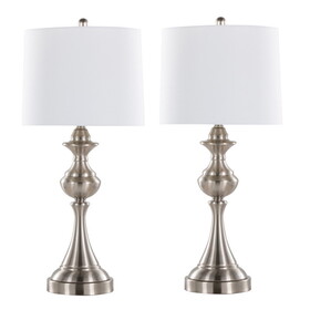 Montgomery 29" Contemporary Metal Table Lamp in Brushed Nickel with White Linen Shade and Built-in USB Port from Grandview Gallery by LumiSource - Set of 2 B202P224106