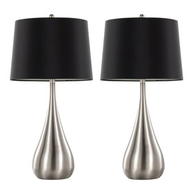 Pebble 29" Contemporary Metal Table Lamp in Brushed Nickel with Black Linen Shade from Grandview Gallery by LumiSource - Set of 2 B202P224116