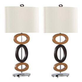 Hoops 29" Polyresin Table Lamp in Cedar Wood and Bronze Polyresin with Chrome Metal Accents and White Linen Shade from Grandview Gallery by LumiSource - Set of 2 B202P224120