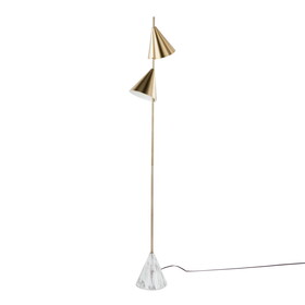 Cone 65" Glam Metal Floor Lamp in Brushed Gold Metal with White Faux Marble Metal Base by LumiSource B202P224137