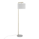 Fran Contemporary Floor Lamp in Gold Metal, White Marble, and White Linen Shade by LumiSource B202P224139