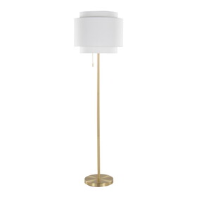 Tier 64" Contemporary Metal Floor Lamp in Gold Metal with Off-White Linen Shade by LumiSource B202P224150