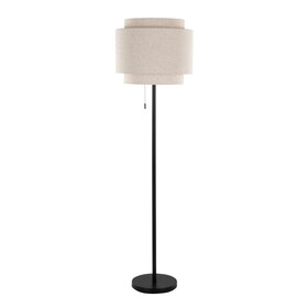 Tier 64" Contemporary Metal Floor Lamp in Black Metal with Beige Linen Shade by LumiSource B202P224151