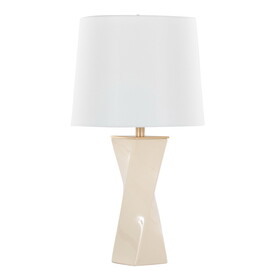 Curvo Square Contemporary 27" Ceramic Table Lamp in Cream Ceramic, Gold Metal, and White Linen by LumiSource B202P224193