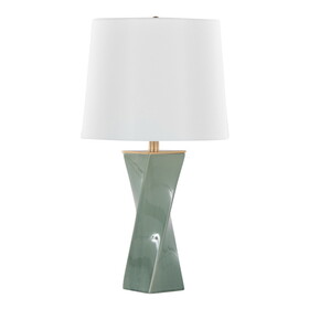 Curvo Square Contemporary 27" Ceramic Table Lamp in Sage Green Ceramic, Gold Metal, and White Linen by LumiSource B202P224194