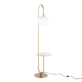 Trombone Contemporary/Glam Floor Lamp in Gold Metal with Clear Glass Shelf by LumiSource B202P224195