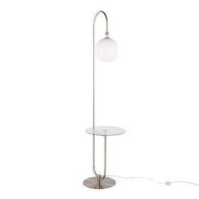 Trombone Contemporary/Glam Floor Lamp in Nickel Metal with Clear Glass Shelf by LumiSource B202P224196