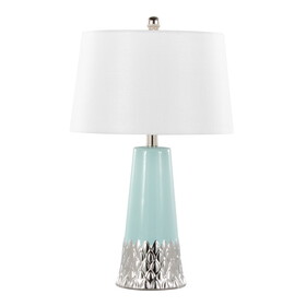 Penelope 22" Contemporary Ceramic Table Lamp with Tiffany Blue & Silver Ceramic Body and White Shade by LumiSource B202P224197