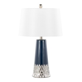 Penelope 22" Contemporary Ceramic Table Lamp with Dark Blue & Silver Ceramic Body and White Shade by LumiSource B202P224198