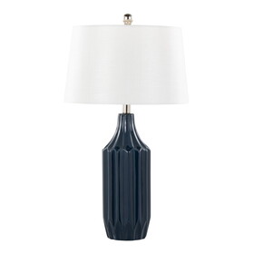 Stella 23" Contemporary Ceramic Table Lamp in Gloss Dark Blue Ceramic with White Shade by LumiSource B202P224202