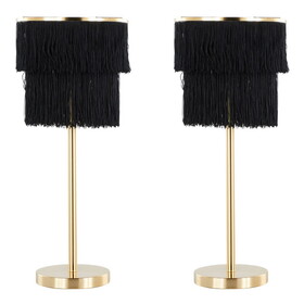 Fringe 25" Contemporary Metal Buffet Lamp in Royal Gold Metal and Black Fringe from Grandview Gallery by LumiSource - Set of 2 B202P224203