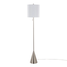 Cone 64" Contemporary Metal Floor Lamp in Brushed Nickel with White Linen Shade from Grandview Gallery by LumiSource B202P224210