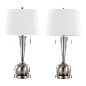 Jules 30.25" Contemporary Metal Table Lamp in Brushed Nickel with White Linen Shade and Built-in USB Port from Grandview Gallery by LumiSource - Set of 2 B202P224212