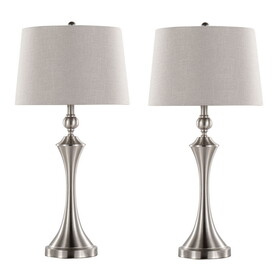 Flint 30" Contemporary Metal Table Lamp in Brushed Nickel with Taupe Textured Slub Linen Shade and Built-in USB Port from Grandview Gallery by LumiSource - Set of 2 B202P224213