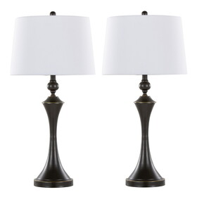 Flint 30" Contemporary Metal Table Lamp in Oil Rubbed Bronze with White Linen Shade and Built-in USB Port from Grandview Gallery by LumiSource - Set of 2 B202P224215