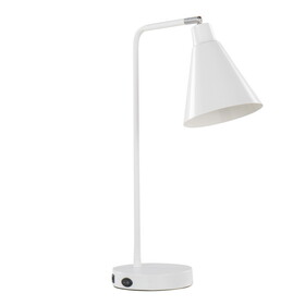 Pix 19" Contemporary Metal Task Lamp in Glossy White Metal and Chrome Accent with Built-in USB Port from Grandview Gallery by LumiSource B202P224225