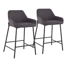 Daniella Industrial Fixed-Height Counter Stool in Black Metal and Charcoal Fabric by LumiSource - Set of 2 B202S00042