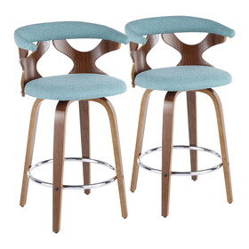 Gardenia Mid-Century Modern Counter Stool in Walnut and Teal Fabric by LumiSource - Set of 2 B202S00289