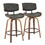 Lombardi 26" Mid-Century Modern Fixed-Height Counter Stool with Swivel in Walnut Wood and Grey Faux Leather with Round Black Metal Footrest by LumiSource - Set of 2 B202S00342