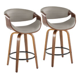 Symphony Mid-Century Modern Counter Stool in Walnut and Grey Faux Leather by LumiSource - Set of 2 B202S00376