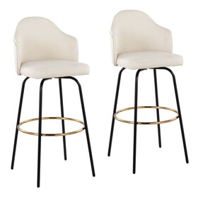 Ahoy Contemporary Fixed-Height Bar Stool with Black Metal Legs and Round Gold Metal Footrest with Cream Fabric Seat by LumiSource - Set of 2 B202S00480