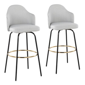 Ahoy Contemporary Fixed-Height Bar Stool with Black Metal Legs and Round Gold Metal Footrest with Light Grey Fabric Seat by LumiSource - Set of 2 B202S00482