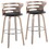 Cosini 30" Mid-Century Modern Fixed-Height Barstool with Swivel in Light Grey Wood and Black Faux Leather with Round Chrome Metal Footrest by LumiSource - Set of 2 B202S00513