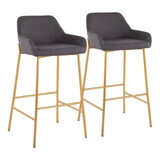 Daniella Contemporary/Glam Fixed-Height Bar Stool in Gold Metal and Charcoal Fabric by LumiSource - Set of 2 B202S00526