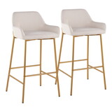 Daniella Contemporary/Glam Fixed-Height Bar Stool in Gold Metal and Cream Fabric by LumiSource - Set of 2 B202S00527