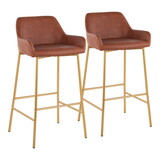 Daniella Contemporary/Glam Fixed-Height Bar Stool in Gold Metal and Camel Faux Leather by LumiSource - Set of 2 B202S00528