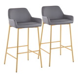 Daniella Contemporary/Glam Fixed-Height Bar Stool in Gold Metal and Grey Faux Leather by LumiSource - Set of 2 B202S00529