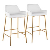 Daniella Contemporary/Glam Fixed-Height Bar Stool in Gold Metal and White Faux Leather by LumiSource - Set of 2 B202S00530