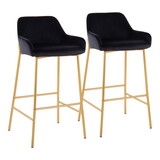 Daniella Contemporary-glam Fixed-Height Bar Stool in Gold Metal and Black Velvet by LumiSource - Set of 2 B202S00531