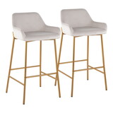 Daniella Contemporary/Glam Fixed-Height Bar Stool in Gold Metal and White Velvet by LumiSource - Set of 2 B202S00532