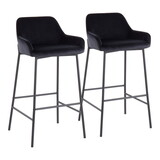 Daniella Industrial Fixed-Height Bar Stool in Black Metal and Black Velvet by LumiSource - Set of 2 B202S00538