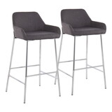 Daniella Contemporary Fixed-Height Bar Stool in Chrome Metal and Charcoal Fabric by LumiSource - Set of 2 B202S00540