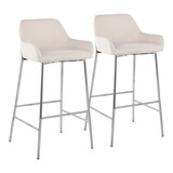 Daniella Contemporary Fixed-Height Bar Stool in Chrome Metal and Cream Fabric by LumiSource - Set of 2 B202S00541