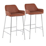 Daniella Contemporary Fixed-Height Bar Stool in Chrome Metal and Camel Faux Leather by LumiSource - Set of 2 B202S00542