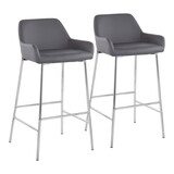 Daniella Contemporary Fixed-Height Bar Stool in Chrome Metal and Grey Faux Leather by LumiSource - Set of 2 B202S00543