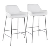 Daniella Contemporary Fixed-Height Bar Stool in Chrome Metal and White Faux Leather by LumiSource - Set of 2 B202S00544