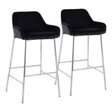 Daniella Contemporary Fixed-Height Bar Stool in Chrome Metal and Black Velvet by LumiSource - Set of 2 B202S00545