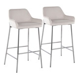 Daniella Contemporary Fixed-Height Bar Stool in Chrome Metal and White Velvet by LumiSource - Set of 2 B202S00546